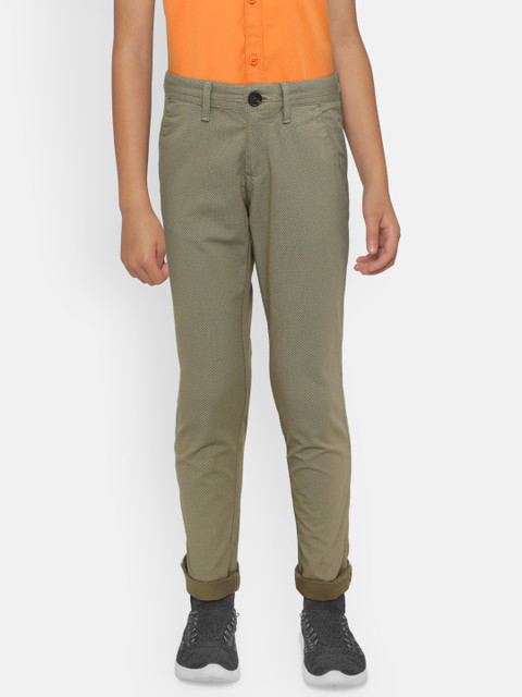 

Indian Terrain Boys Olive Green Regular Fit Printed Trousers