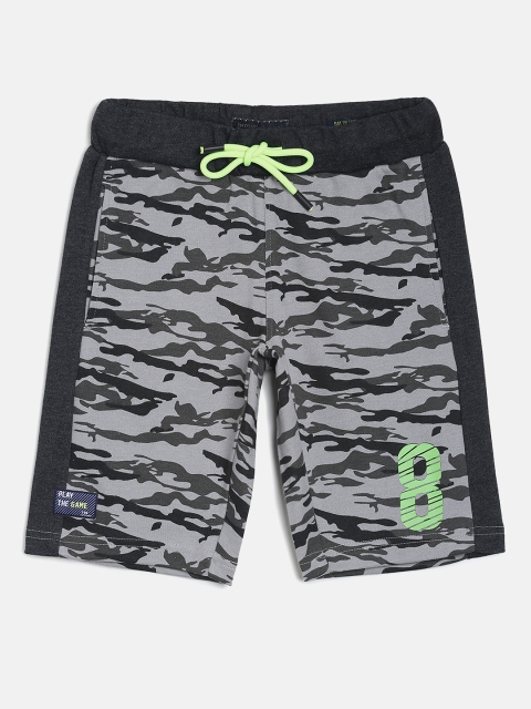 

Indian Terrain Boys Grey & Black Camouflage Regular Shorts