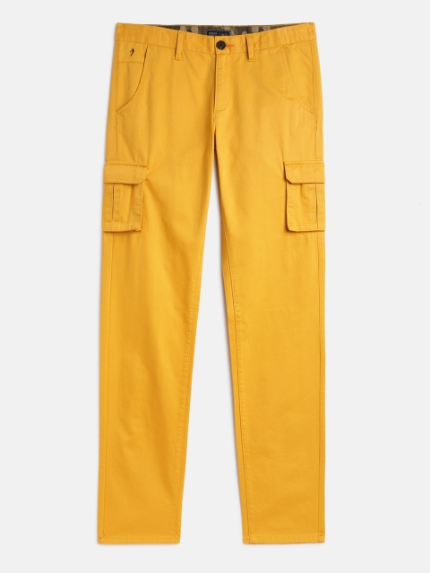 

Indian Terrain Boys Mustard Yellow Solid Pure Cotton Cargos