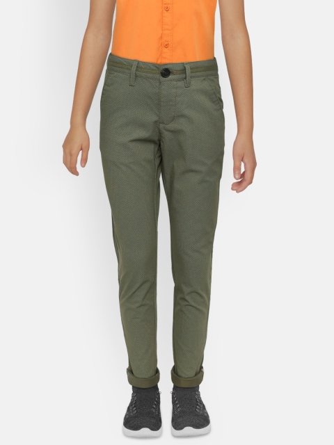

Indian Terrain Boys Olive Green Printed Regular Trousers