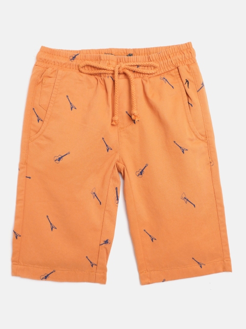 

Indian Terrain Boys Orange Cotton Guitar Print Mid-Rise Shorts