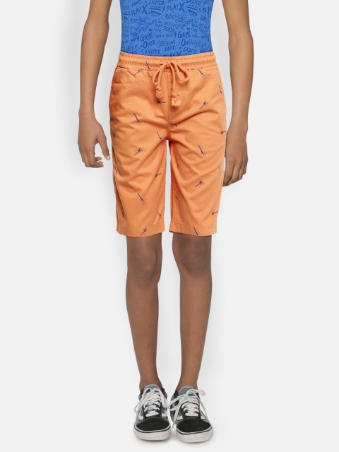 

Indian Terrain Boys Orange & Blue Conversational Printed Pure Cotton Chino Shorts