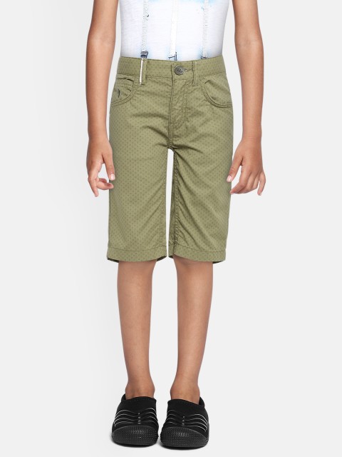 

Indian Terrain Boys Olive Green Printed Cotton Regular Shorts