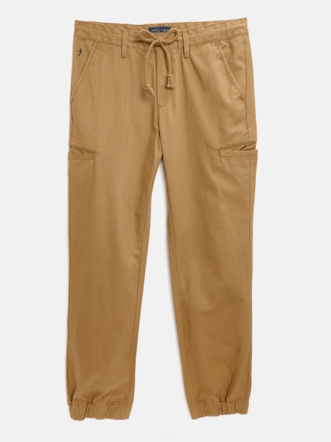 

Indian Terrain Boys Camel Brown Solid Cotton Joggers Trousers