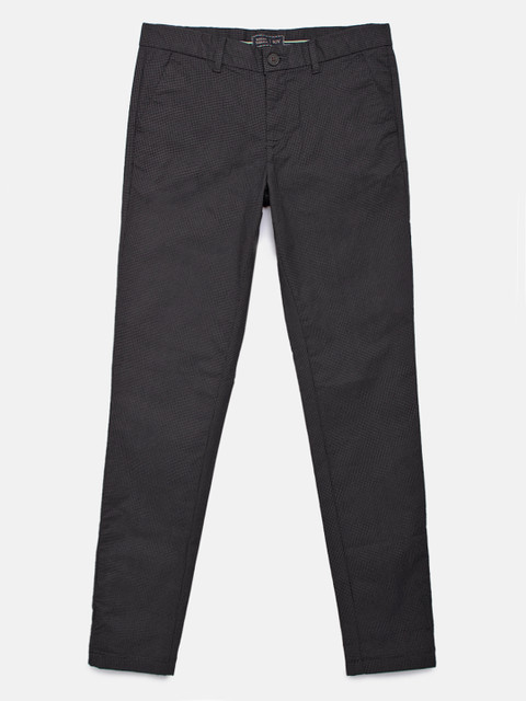 

Indian Terrain Boys Black Regular Fit Checked Trousers