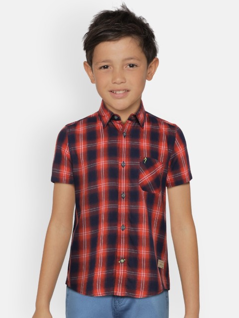 

Indian Terrain Boys Red & Navy Blue Regular Fit Checked Casual Shirt