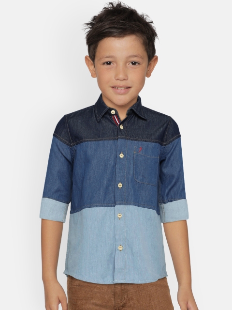 

Indian Terrain Boys Blue Regular Fit Colourblocked Casual Shirt