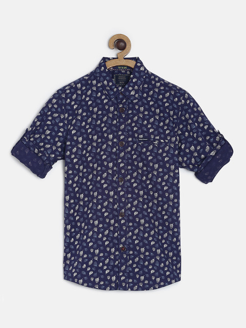 

Indian Terrain Boys Navy Blue & White Regular Fit Printed Casual Shirt