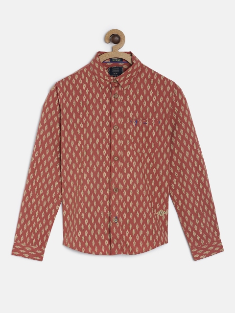 

Indian Terrain Boys Rust Brown & Yellow Regular Fit Printed Casual Shirt
