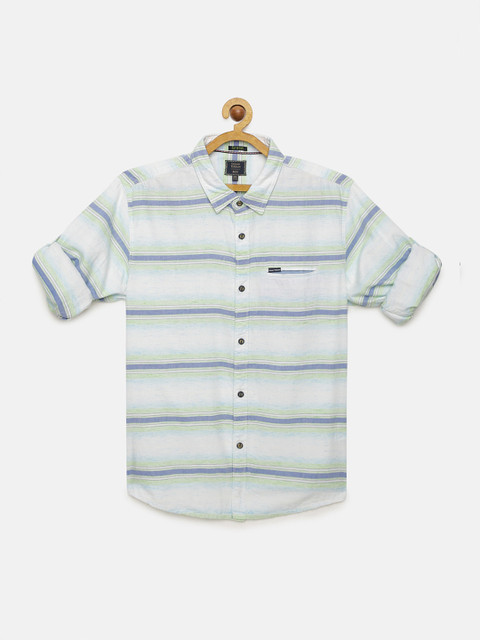 

Indian Terrain Boys Green & Blue Regular Fit Striped Pure Cotton Casual Shirt