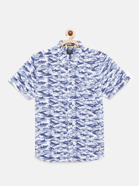 

Indian Terrain Boys Blue & White Regular Fit Pure Cotton Printed Casual Shirt