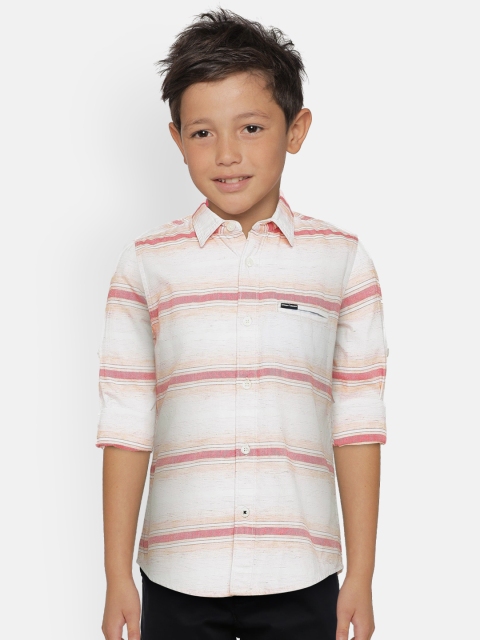 

Indian Terrain Boys Pink & Off-White Regular Fit Striped Casual Shirt