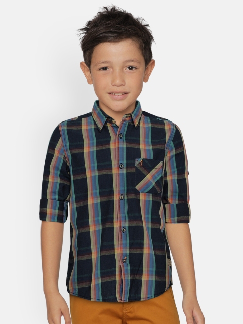 

Indian Terrain Boys Navy Blue Regular Fit Checked Casual Shirt
