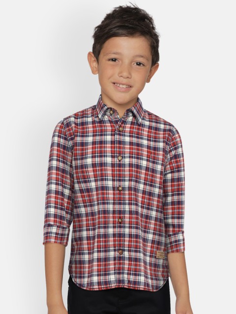 

Indian Terrain Boys Orange & Navy Blue Regular Fit Checked Casual Shirt