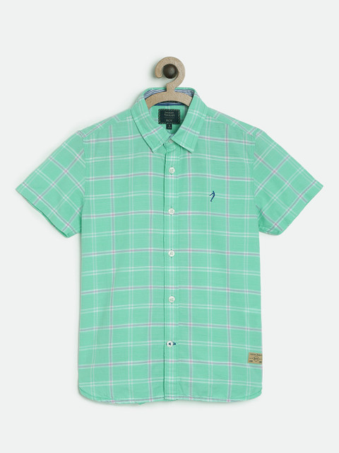 

Indian Terrain Boys Sea Green & Pink Regular Fit Checked Casual Shirt