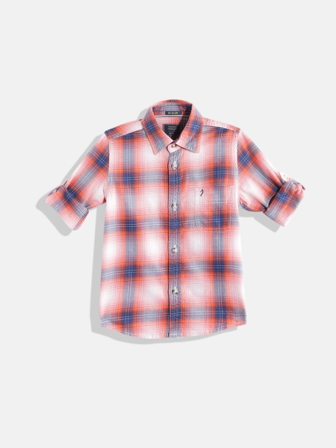 

Indian Terrain Boys Coral Orange & Navy Blue Tartan Checked Pure Cotton Casual Shirt
