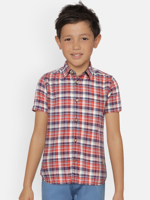 

Indian Terrain Boys Orange & Navy Blue Regular Fit Checked Casual Shirt
