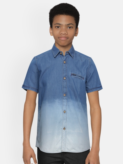 

Indian Terrain Boys Blue Regular Fit Faded Pure Cotton Casual Shirt
