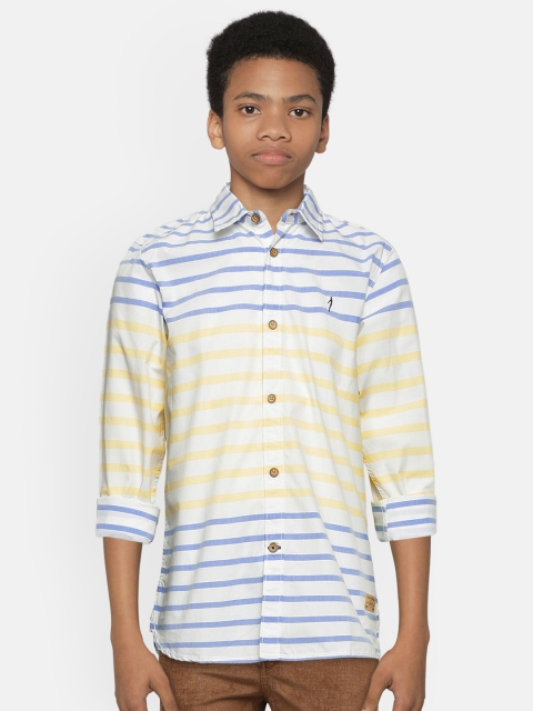 

Indian Terrain Boys White & Blue Striped Pure Cotton Regular Fit Casual Shirt