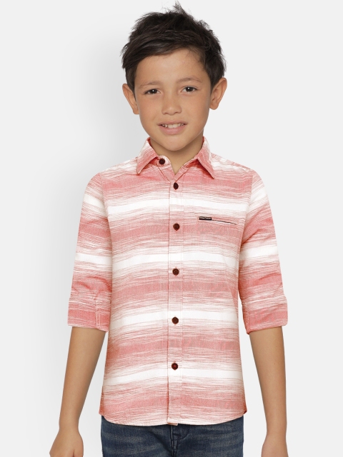 

Indian Terrain Boys Pink & Off-White Regular Fit Striped Casual Shirt