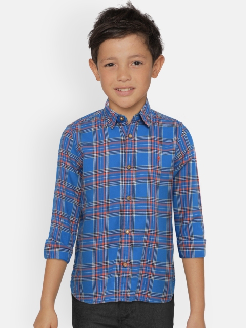 

Indian Terrain Boys Blue & Orange Regular Fit Checked Casual Shirt