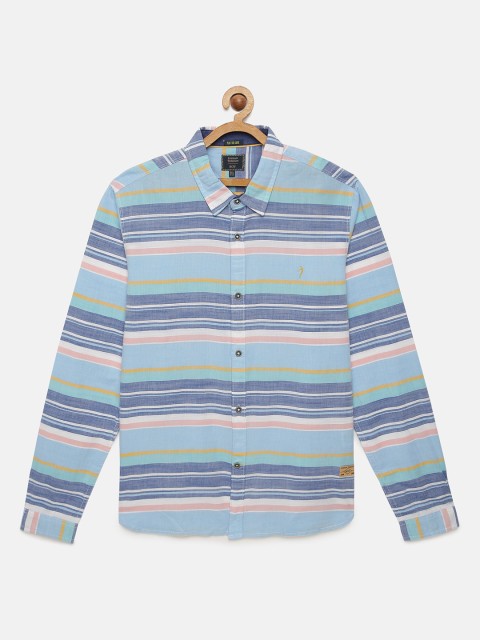 

Indian Terrain Boys Blue Regular Fit Striped Pure Cotton Casual Shirt