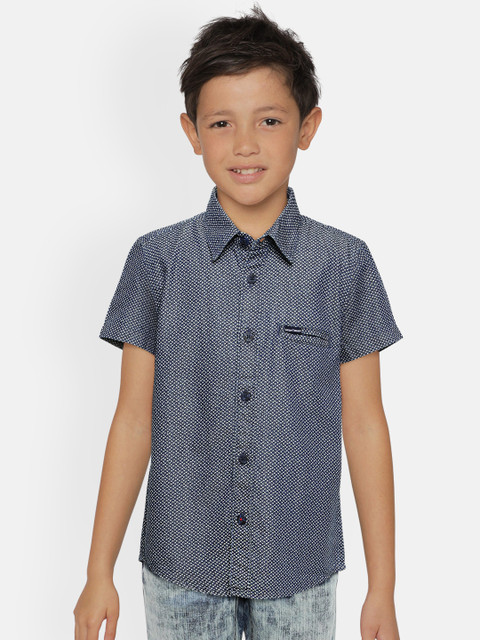 

Indian Terrain Boys Navy Blue Regular Fit Printed Pure Cotton Casual Shirt