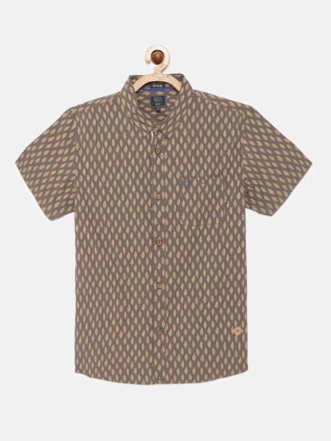 

Indian Terrain Boys Brown & Yellow Regular Fit Printed Pure Cotton Casual Shirt