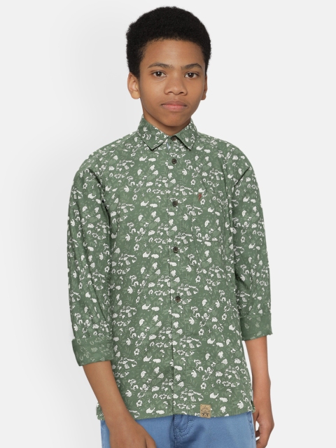 

Indian Terrain Boys Olive Green Printed Pure Cotton Regular Fit Casual Shirt