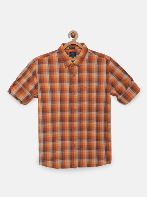 

Indian Terrain Boys Rust Orange & Brown Checked Regular Fit Casual Shirt