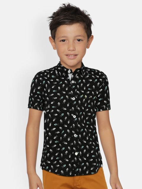 Indian Terrain Boys Black Regular Fit Printed Casual Shirt