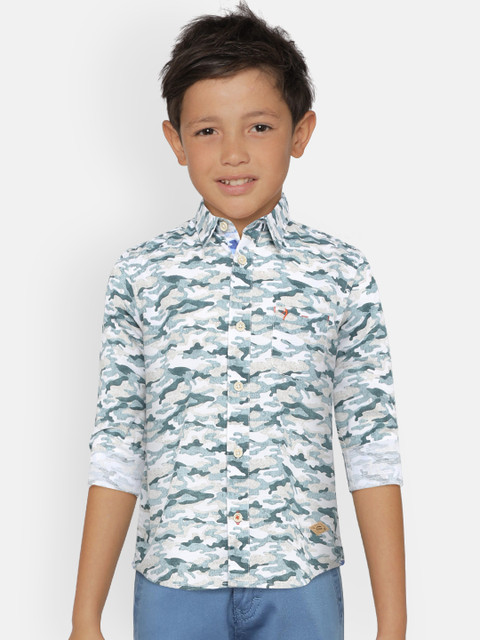 

Indian Terrain Boys Green & Off-White Camouflage Printed Casual Shirt