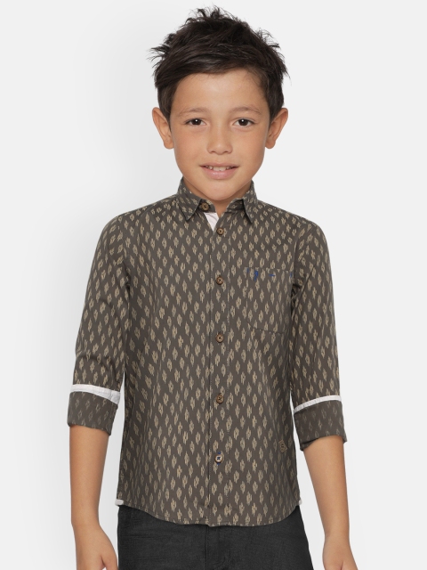 

Indian Terrain Boys Khaki Regular Fit Ikat Print Casual Shirt