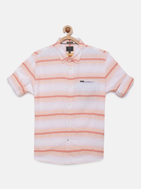 

Indian Terrain Boys Pink & Coral Orange Striped Cotton Regular Fit Casual Shirt
