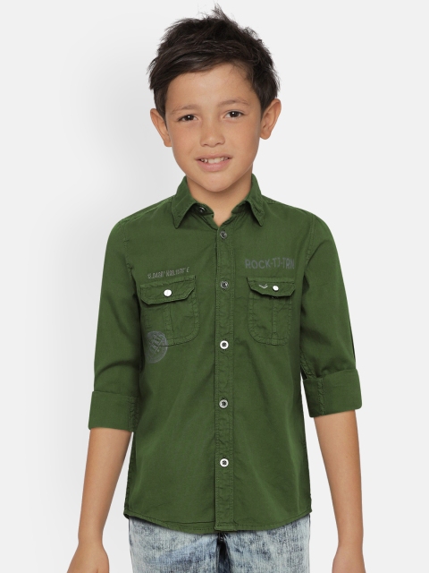 

Indian Terrain Boys Olive Green Regular Fit Printed Casual Shirt