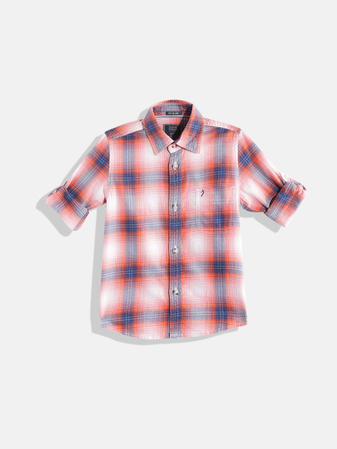 

Indian Terrain Boys Coral Orange & Navy Blue Tartan Checked Pure Cotton Casual Shirt