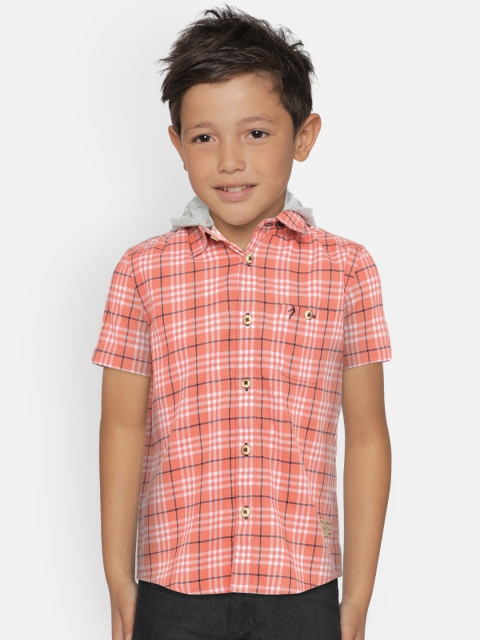 

Indian Terrain Boys Rust Orange & White Regular Fit Checked Casual Shirt