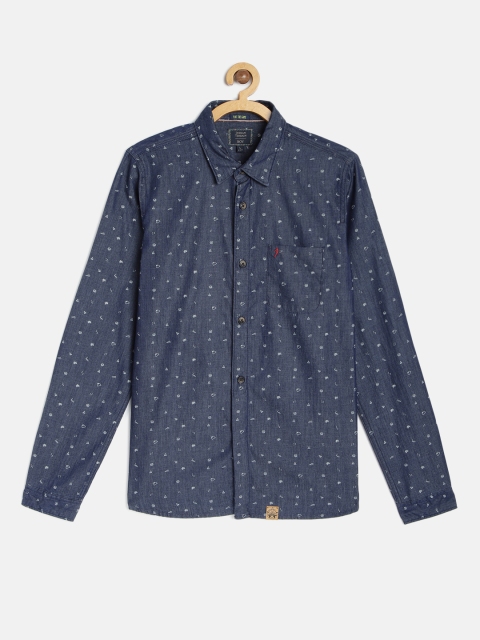

Indian Terrain Boys Blue Regular Fit Printed Pure Cotton Casual Shirt