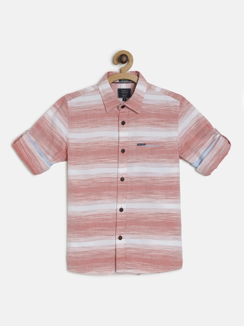 

Indian Terrain Boys Pink & Off-White Regular Fit Striped Casual Shirt