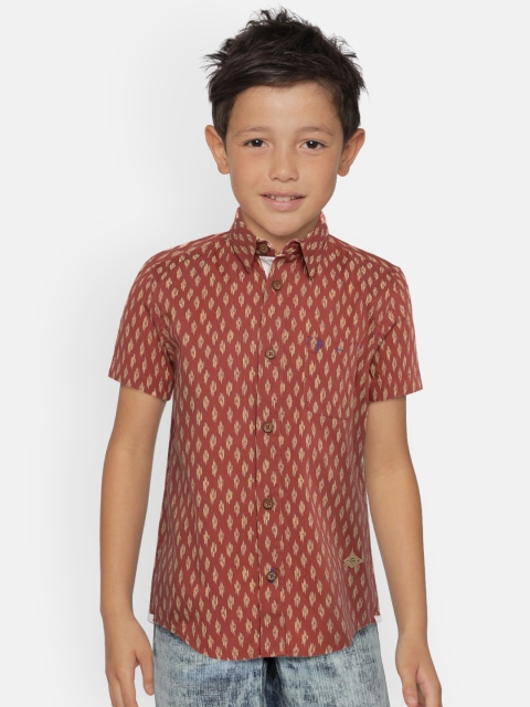 

Indian Terrain Boys Rust Red & Yellow Regular Fit Printed Casual Shirt