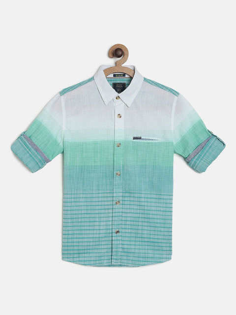 

Indian Terrain Boys Turquoise Blue & White Regular Fit Striped Casual Shirt
