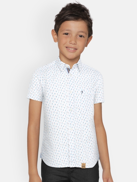 

Indian Terrain Boys White & Blue Regular Fit Printed Casual Shirt