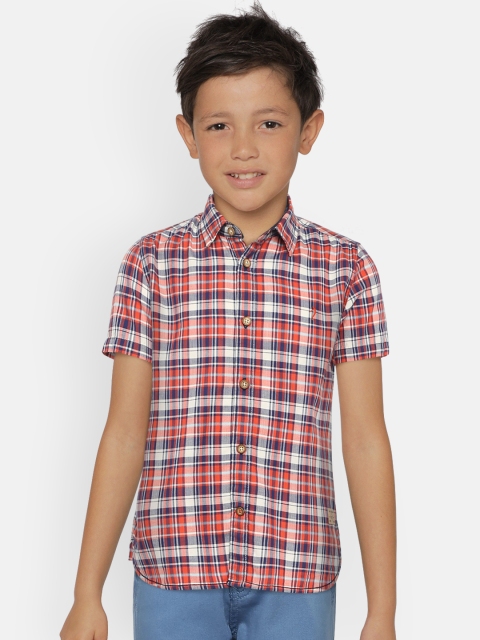 

Indian Terrain Boys Orange & Navy Blue Regular Fit Checked Casual Shirt