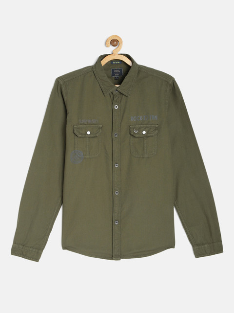 

Indian Terrain Boys Olive Green Regular Fit Solid Casual Shirt