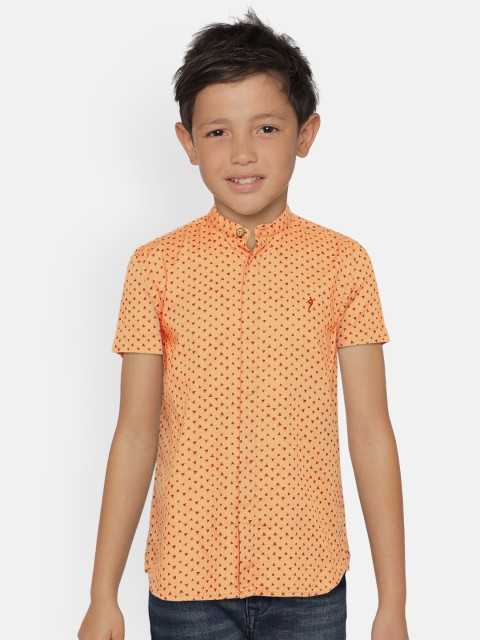 

Indian Terrain Boys Peach-Coloured Regular Fit Printed Casual Shirt