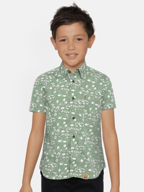 

Indian Terrain Boys Olive Green Regular Fit Printed Casual Shirt