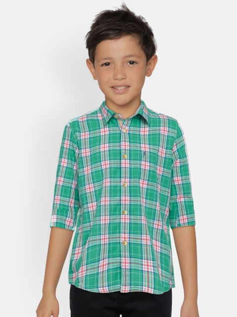 

Indian Terrain Boys Green & Blue Regular Fit Checked Casual Shirt