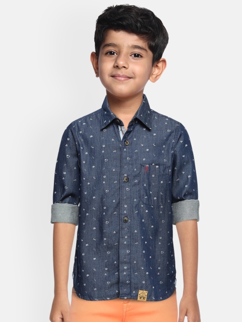 

Indian Terrain Boys Navy Blue Regular Fit Printed Pure Cotton Casual Shirt