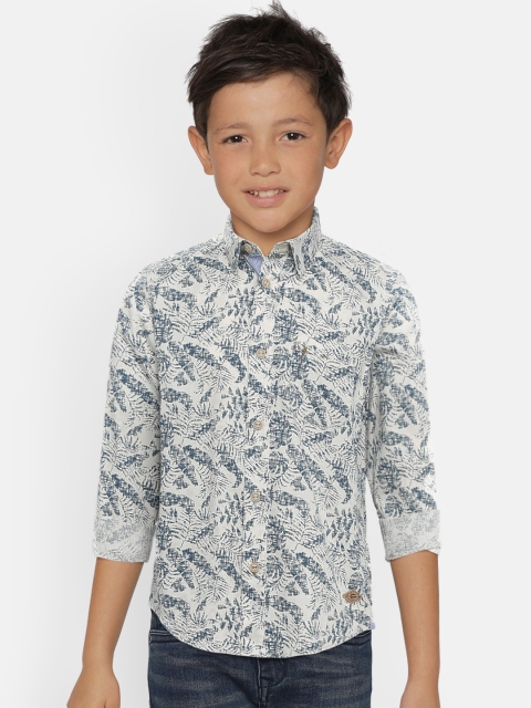 

Indian Terrain Boys Off-White & Navy Blue Regular Fit Printed Casual Shirt