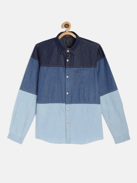 

Indian Terrain Boys Blue Regular Fit Colourblocked Casual Shirt